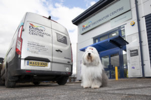 Dulux dog in front of decorator centre